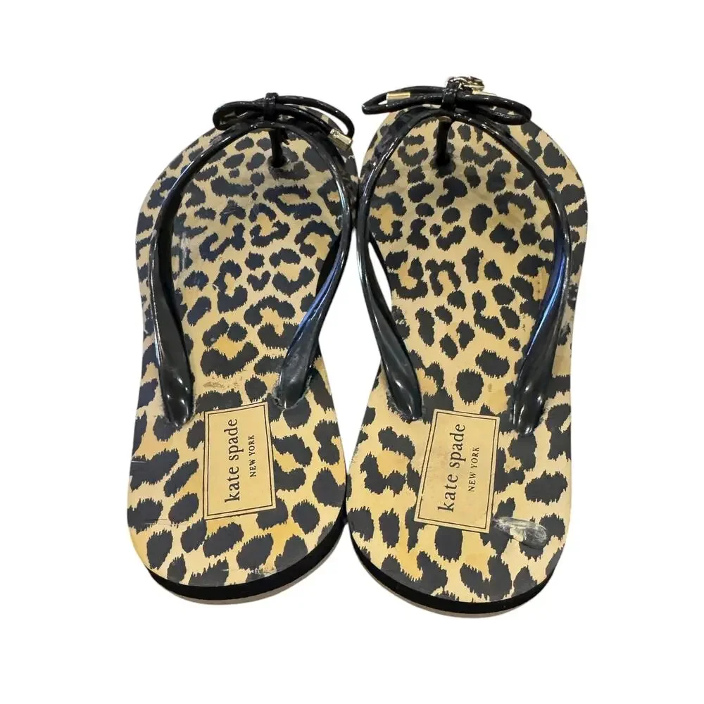 Kate Spade New York Nella Leopard Bow Flip Flops Black Size 7/8